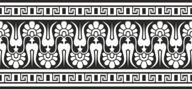 Siyah vektör monokrom klasik kusursuz Avrupa ulusal süsü. Romanesk halkların etnik kalıpları. Sınır, Antik Yunan çerçevesi, Roma İmparatorluğu.