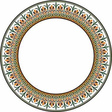 Vektör renkli klasik Yunan yuvarlak süsü. Antik Yunan ve Roma İmparatorluğu Çemberi. Bizans duvarları, zemin ve tavan resimleri. Avrupa saraylarının dekorasyonu