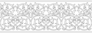 Vektör Özbek siyah ana hatları pürüzsüz süs. Sonsuz Türk sınırı. Orta Asya 'nın kültürel mirası