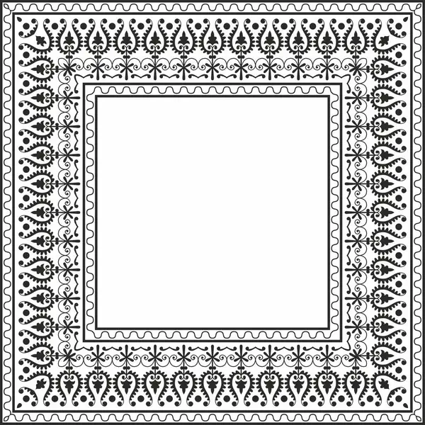 Vector Özbek siyah monokrom kare süsü. Türk dikdörtgeni, çerçeve. Orta Asi 'nin Kültür Mirası