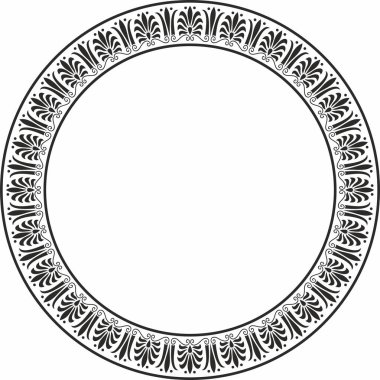 Vector monokrom siyah yuvarlak klasik Yunan süsü. Avrupa süsü. Sınır, çerçeve, daire, halka Antik Yunan, Roma İmparatorluğu