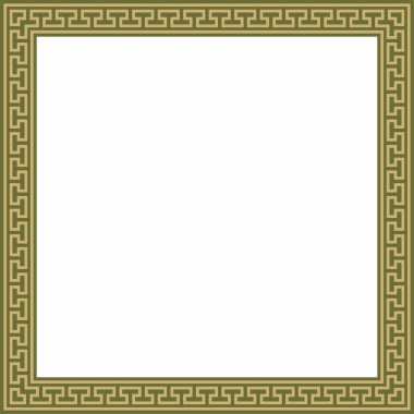 Yeşil, klasik Yunan karesi süsü olan vektör altın. Antik Yunan ve Roma İmparatorluğu dikdörtgeni. Bizans duvarları, zemin ve tavan resimleri. Avrupa saraylarının dekorasyonu