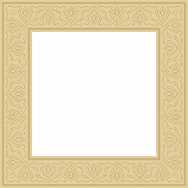Vektör altın kare Türk ulusal süsü. Osmanlı sınırı, çerçeve. Etnik çiçek dikdörtgeni, Seljuk Türkleri deseni. Sultan 'ın sarayının dekorasyonu.