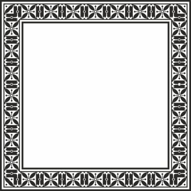 Vektör karesi Avrupa siyah monokrom süsü. Dikdörtgen desen, çember, Orta Çağ yüzüğü. Diriliş sınırı. Sarayların ve kiliselerin dekorasyonları