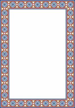 Vektör karesi Avrupa renkli süs. Dikdörtgen desen, çember, Orta Çağ yüzüğü. Diriliş sınırı. Sarayların ve kiliselerin dekorasyonları