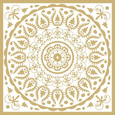 Vektör Özbek Altın Meydan Süslemesi. Türk Dikdörtgeni, Frame. Orta Asya Kültür Mirası