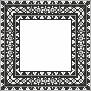 Vektör siyah tek renkli kare gotik süs. Ortaçağ Avrupa silueti, dikdörtgen, sınır. Klasik Almanların, Açılar, Saksonlar, Franklar.