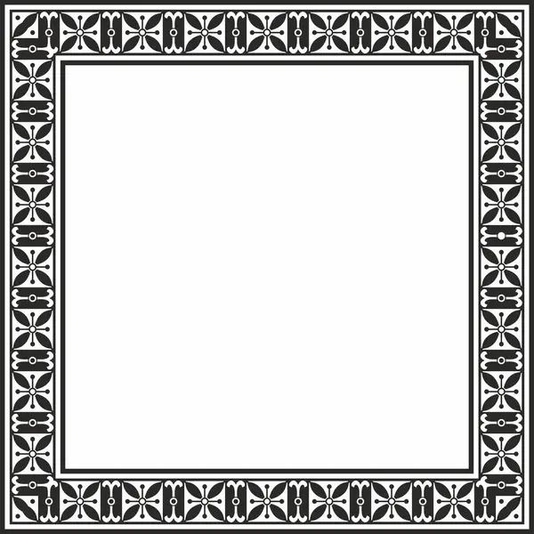 Vektör karesi Avrupa siyah monokrom süsü. Dikdörtgen desen, çember, Orta Çağ yüzüğü. Diriliş sınırı. Sarayların ve kiliselerin dekorasyonları