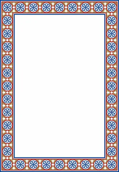 Vektör karesi Avrupa renkli süs. Dikdörtgen desen, çember, Orta Çağ yüzüğü. Diriliş sınırı. Sarayların ve kiliselerin dekorasyonları