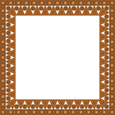 Vektör turuncu ve siyah Amerikan halk süsü. Kare sınır, Amerikan halkının çerçevesi, Aztek, İnka, Maya