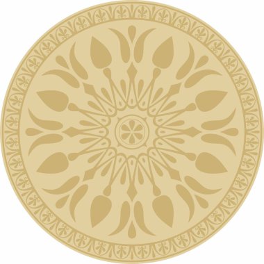 Vektör altın klasik Yunan yuvarlak süsü. Antik Yunan ve Roma İmparatorluğu Çemberi. Bizans duvarları, zemin ve tavan resimleri. Avrupa saraylarının dekorasyonu