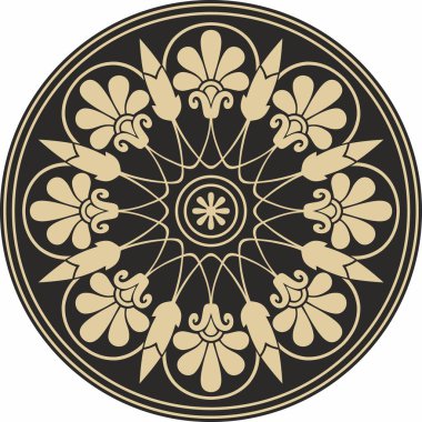 Siyah klasik Yunan yuvarlak süsü olan vektör altın. Antik Yunan ve Roma İmparatorluğu Çemberi. Bizans duvarları, zemin ve tavan resimleri. Avrupa saraylarının dekorasyonu