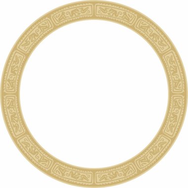 Vector round golden border ornament. Native American tribes framework, circle.