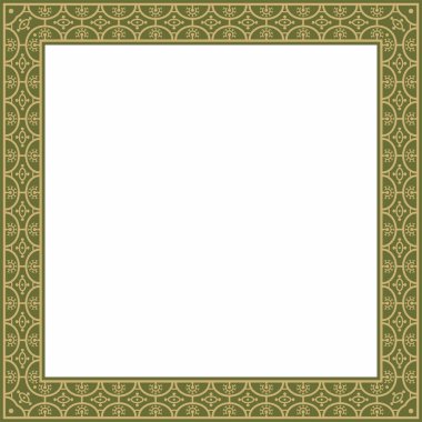 Yeşil kenarlı, çerçeve, Pompei 'li vektör kare altın. Dikdörtgen Neopolitan süsü. Antik Roma Sanatı. Boyalı cam şablonu