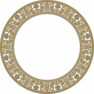 Vector round gold with black border, frame, Pompeii ring. Circle Neopolitan ornament. Art of Ancient Rome
