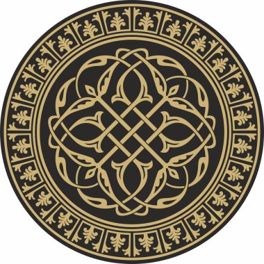 Vektör altın ve siyah yuvarlak klasik Bizans süsü. Çember, halka, sınır, Antik Yunan, Doğu Roma İmparatorluğu çerçevesi. Rus Ortodoks Kilisesi Dekorasyonu