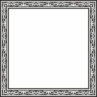 Siyah vektör tek renkli kare şablon klasik Bizans süsü. Dikdörtgen, sınır, Antik Yunan, Doğu Roma İmparatorluğu çerçevesi. Rus Ortodoks Kilisesi Dekorasyonu