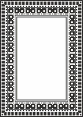 Vektör karesi Asur siyah tek renkli süsü. Dikdörtgen, sınır, Mezopatamya çerçevesi. Antik Doğu 'nun düzeni