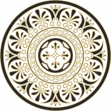 Siyah klasik Yunan yuvarlak süsü olan vektör altın. Antik Yunan ve Roma İmparatorluğu Çemberi. Bizans duvarları, zemin ve tavan resimleri. Avrupa saraylarının dekorasyonu