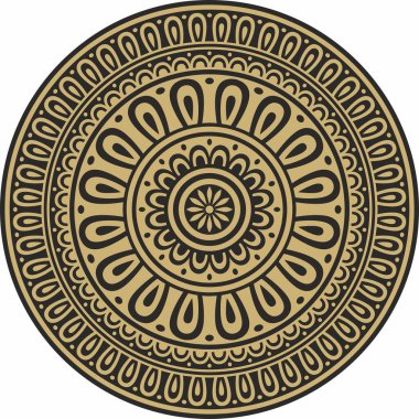 Klasik Yunan siyah ve altın yuvarlak süsü. Vektör deseni, Antik Yunan çemberi. Avrupa sınırı - halka