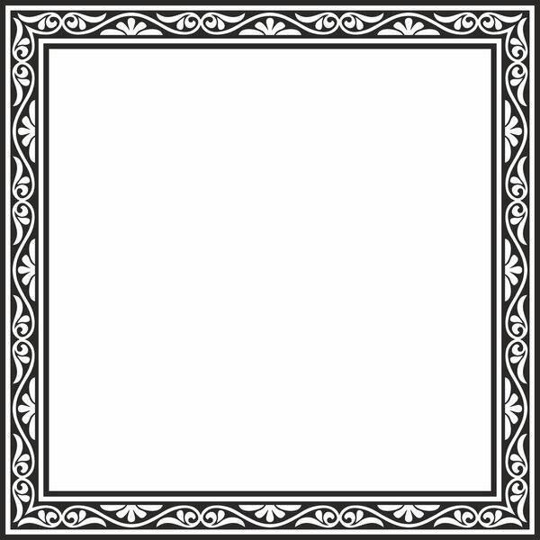 Vector black monochrome square stencil classic byzantine ornament. Rectangle, border, Ancient Greece, Eastern Roman Empire frame. Decoration of the Russian Orthodox Churc