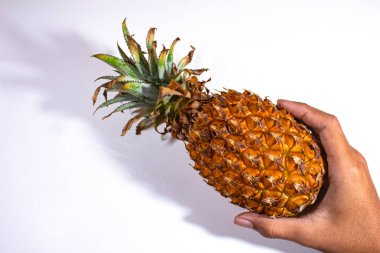 Bir taze sarı ananas, sağ altta duruyor.