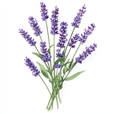 A beautiful arrangement of fresh lavender flowers with vibrant purple blooms and green leaves, perfect for bringing a touch of nature and tranquility to any space. clipart