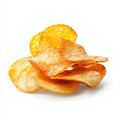 A close-up view of crispy potato chips arranged in a delightful pile, showcasing their golden color and perfectly fried texture. Ideal for snack lovers and food enthusiasts. clipart