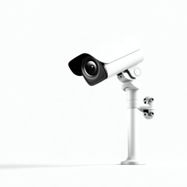 A sleek white surveillance camera stands on a modern bracket, symbolizing security and monitoring. Ideal for discussions around safety, innovation, and technological advancement. clipart