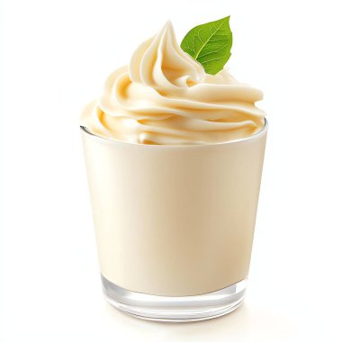 A delicious creamy dessert served in a glass, topped with a fresh mint leaf. It's perfect for any sweet tooth craving a refreshing treat. clipart