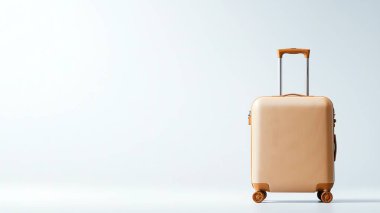 A stylish, beige suitcase with wheels on a clean, white background, perfect for showcasing travel essentials and adventure planning. clipart