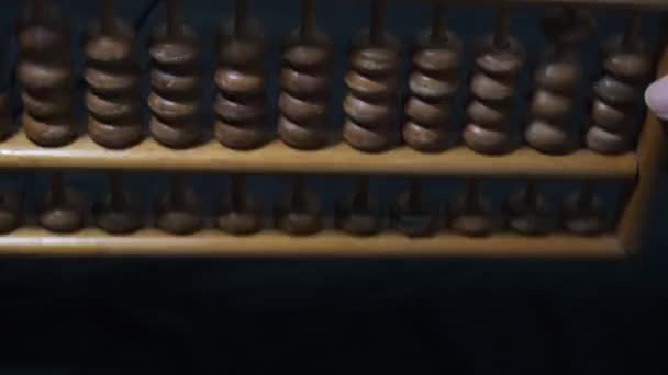 Abacus Sempoa Made Wood Flipping Wooden Abacus Black Background Footage — Stock Video