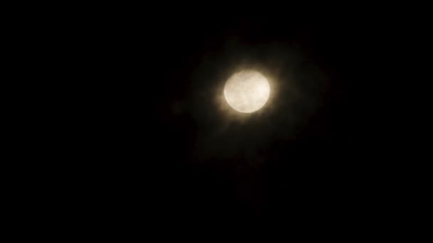 夜空を照らす明るい満月が 風景に柔らかい光を投げかけています 月の光は月の表面に見える微妙な詳細で穏やかで魅惑的な雰囲気を生み出しています — ストック動画