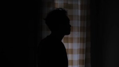 Öfkeyle parmağını gösteren bir adamın silueti hayal kırıklığını ya da öfkeyi ifade eder. Duruşu ve hareketleri yoğun duyguları yansıtıyor. Karanlık ışık dramatik ve gergin bir atmosfer yaratıyor. 4K