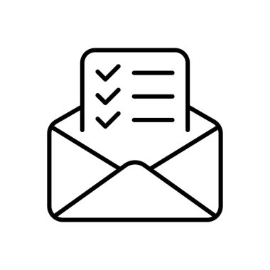 Zarfta harf çizgisi simgesi var. Tik, işaretle, çapraz. Ödeme başarılı, başarı, şans, tamam, onaylandı, onaylandı, onaylandı. Beyaz arkaplanda vektör satırı simgesi