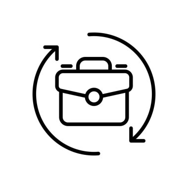 Turta erroe hattı ikonlu çanta. İş toplantısı, değişiklik, düzenleme, yeniden başlatma, portföy, kariyer, ofis işi, evrak dolu bavul, başlangıç inşaatı, yönetim. Beyaz arkaplanda vektör satırı simgesi