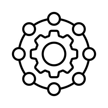 Çember çizgisi simgesindeki dişliler. Hiyerarşi, kontrol paneli, yeniden başlat, kaydır, kitap, talimat, web sitesi, ayar, kurulum, yapılandırma dosyası. Teknoloji konsepti. Beyaz arkaplanda vektör satırı simgesi