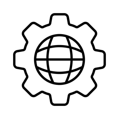 Vites çizgisi simgesi olan dünya. Kontrol paneli, yeniden başlat, kaydır, ağ ayarı, talimat, web sitesi, ayar, yükle, ayarla, yapılandırma dosyası. Teknoloji konsepti. Beyaz arkaplanda vektör satırı simgesi