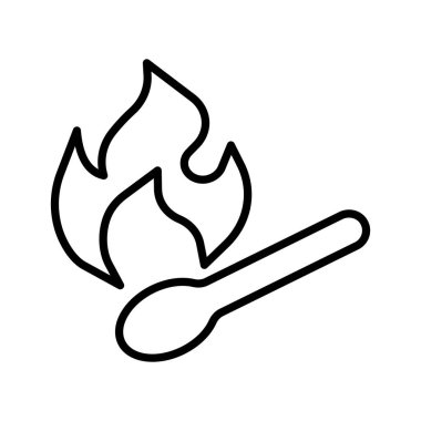 Match with fire line icon. Disaster, firefighter, extinguish, fire engine, spark, Fire brigade, ignition. State of emergency concept. Vector line icon on white background