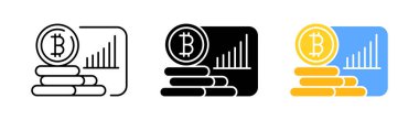 Bitcoin set simgesi. Analizler, para birimi, kripto para, para çantası, bulut deposu, web sitesi, alım satım. Beyaz arkaplanda siyah ve renkli bir vektör simgesi