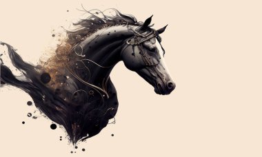 Stylized portrait of a horse. icon, magic, fantasy, art, ranch, strong, speed, mustang, riding, gelding, aesthetics, leisure, sports, poster, picture, attractive.Animals concept. Vector illustration.