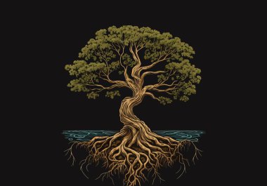 The tree of Life. minimalism, beautiful, root, poster, foliage, religion, abstraction, wisdom, nature, minimalism, fantasy, mythology, oak, nature. Creativity concept. Vector illustration