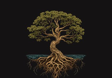 The tree of Life. minimalism, beautiful, root, poster, foliage, religion, abstraction, wisdom, nature, minimalism, fantasy, mythology, oak, nature. Creativity concept. Vector illustration clipart