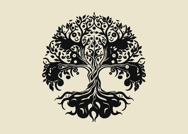 Tree of life logo. beautiful, flat, poster, root, religion, foliage, branches, abstraction, nature, wisdom, spring, minimalism, fantasy, mythology, oak, nature. Creativity concept. Vector illustration