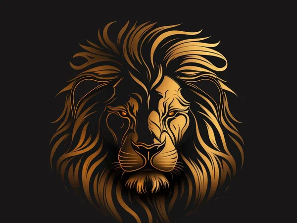 Lion stylized illustration. Symbol of the winner, leader, captain, boss, success, radiate confidence, brand, presentability, black background, golden mane. Predator concept. Vector illustration.