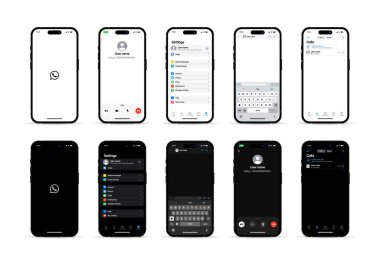 iPhone için Viber uygulaması. uygulama teması. Haberci Viber. Modern arayüz. iPhone için Viber sosyal ağ uygulaması. Sosyal medya uygulama arayüzü şablonu. Çevrimiçi aramalar