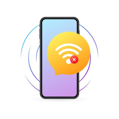 Telefonda Wi-Fi yok. Düz, renkli, telefon ekranlı, telefonda Wi-Fi yok. Vektör simgesi