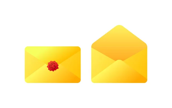 Ícones Envelope Envelope Plano Amarelo Dobrado Envelope Desdobrado Entrega Correio — Vetor de Stock