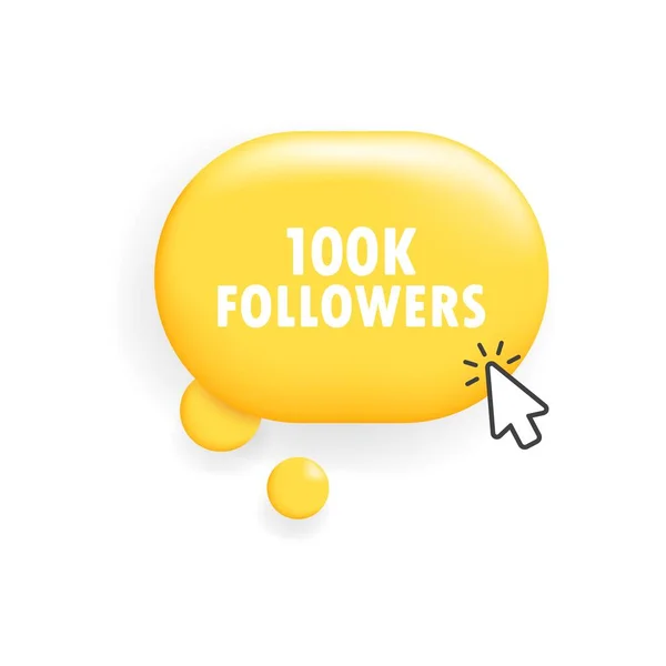 100K Followers Icon Flat Yellow 100K Followers Button Subscribe Button — Stock Vector