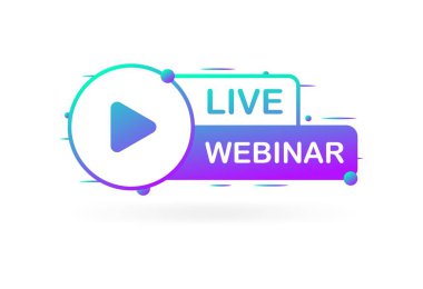 Canlı giysi düğmesi. Düz, mor, webinar düğmesi, canlı webinar, bedavaya webinar. Vektör illüstrasyonu